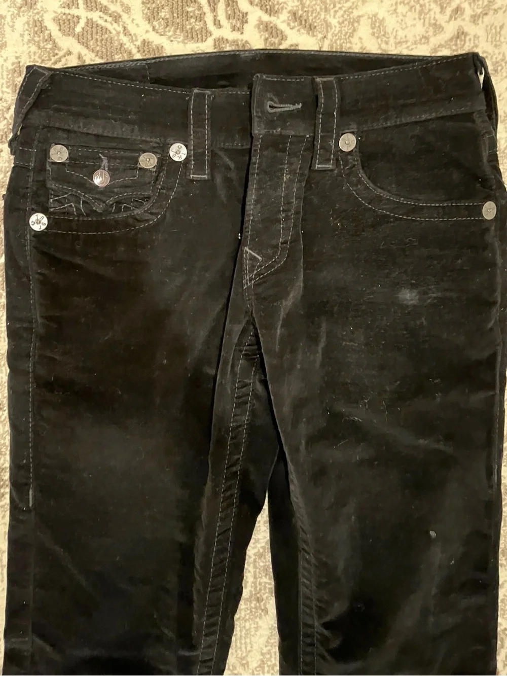 True Religion Men Slim Jeans in Black with Signature Flap Pocket